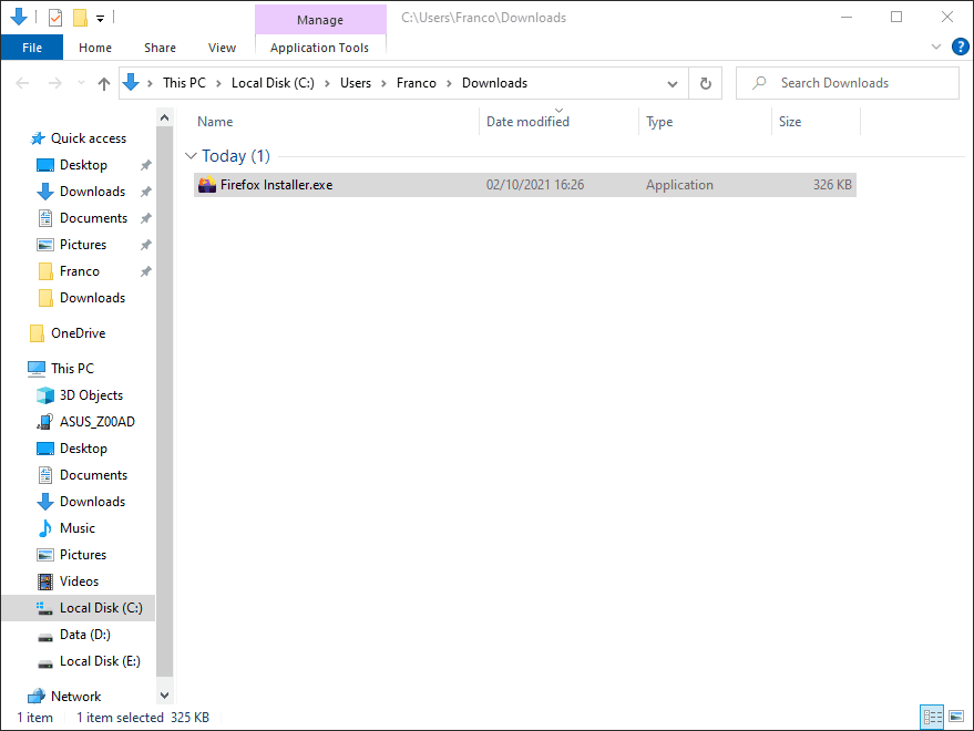 The file inside the Downloads folder.