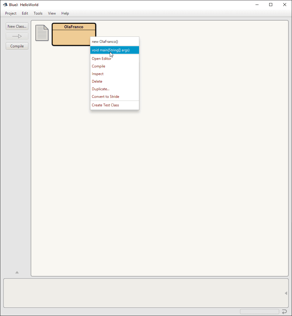 Executando um programa no `BlueJ` usando os passos definidos no texto.