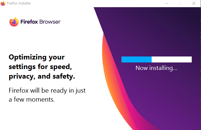 The installation process with a setup progress bar (around 40% filled). After the setup finishes, the program will be ready to use.