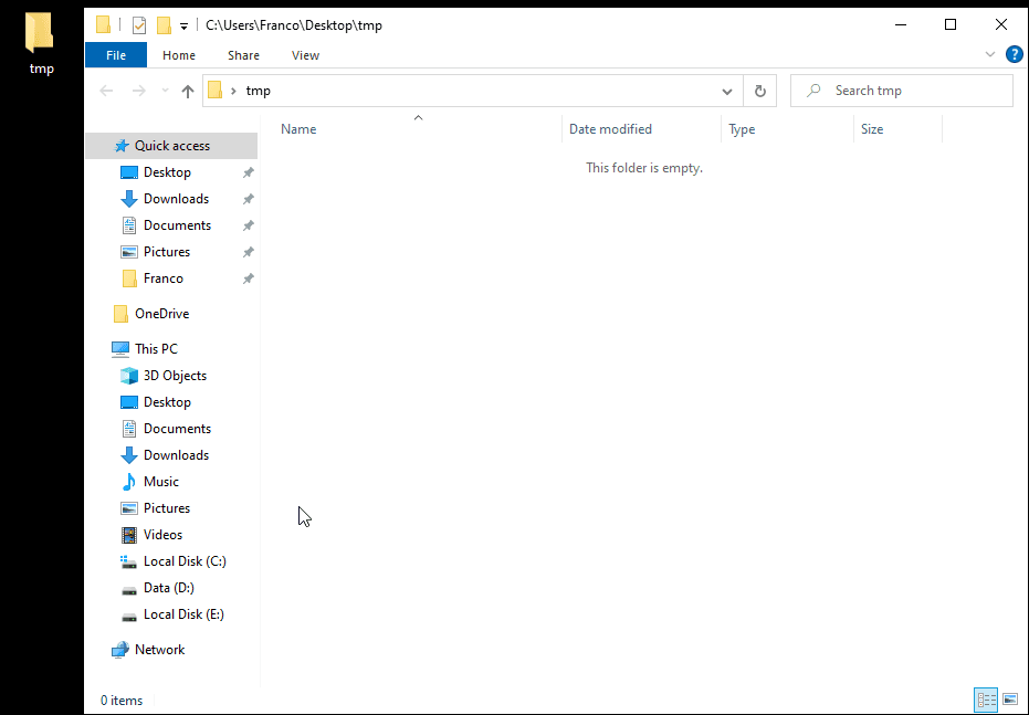 The image shows an empty folder as displayed by the File Explorer.