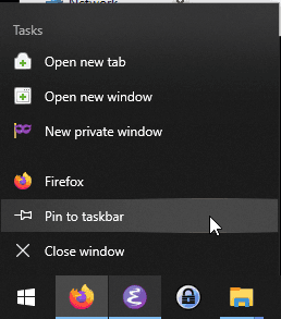 An example of how to create a shortcut on the taskbar. After you open the context menu for a program in the taskbar, you can choose to fix it there for quick access.
