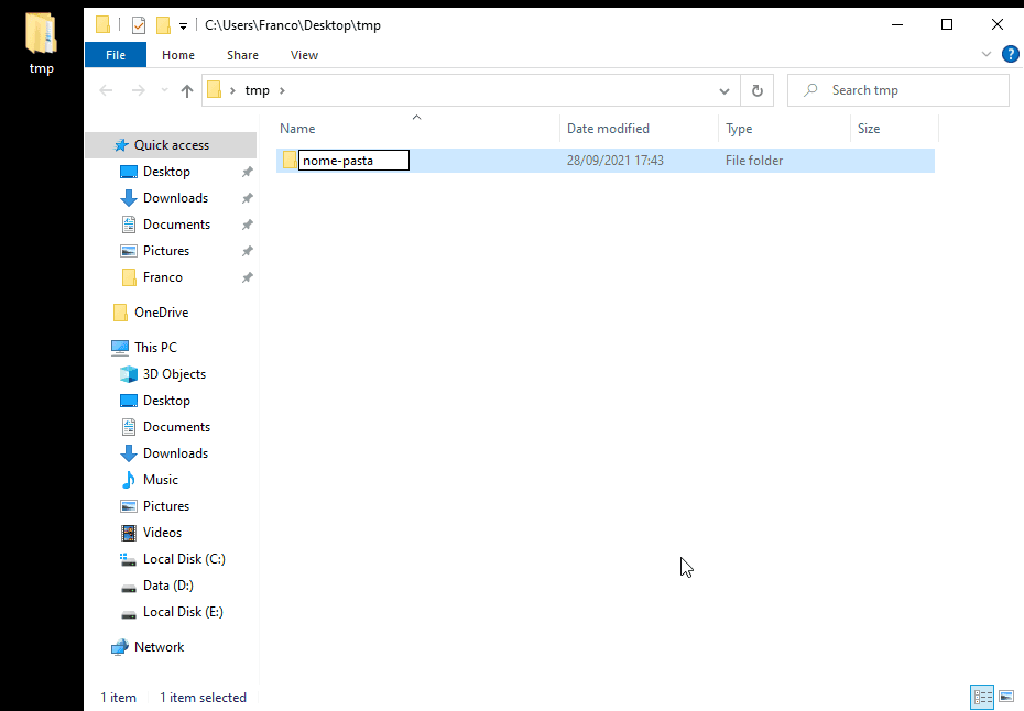 The File Explorer interface to select and confirm a name to the new folder.